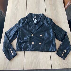 Cropped Blazer with Gold Buttons ladies xl, xl womens pleather coat cropped